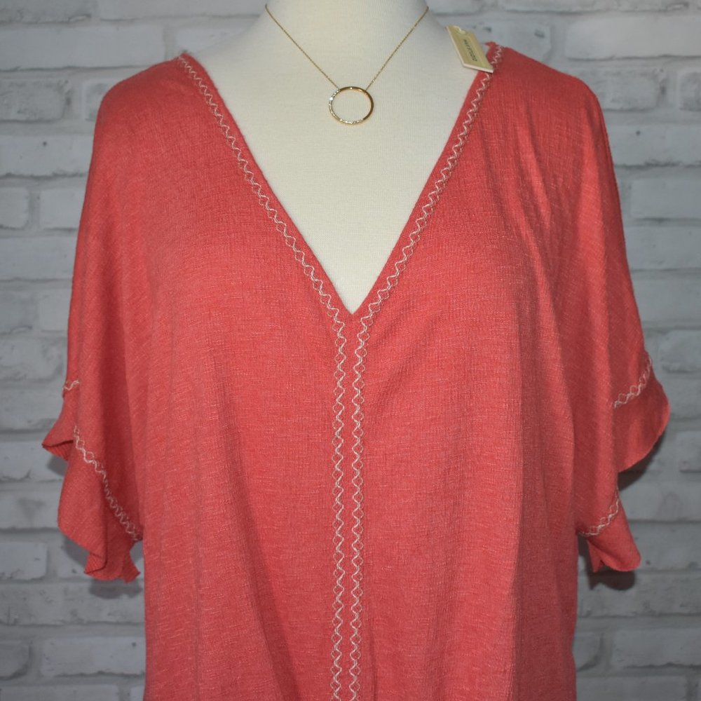 Max Studio Flutter Sleeve Tie Front Top, L - image 3